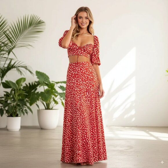 NWT Rumer Catalina Crop top and Maxi Skirt Set in Rust Floral Size Small - Picture 1 of 16